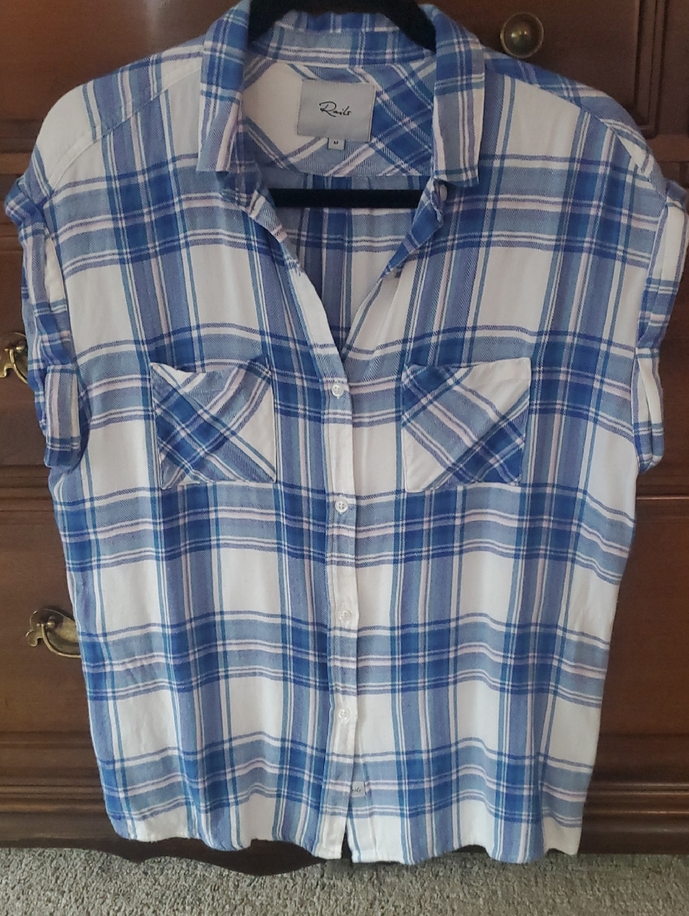Rails Blue and White Plaid Short-Sleeve Button Shirt